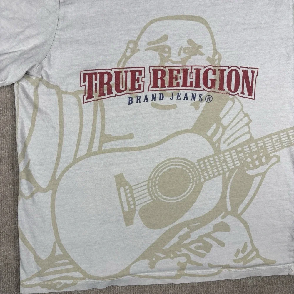 True Religion Buddha Guitar World Tour Graphic T Shirt Mens Medium White Logo